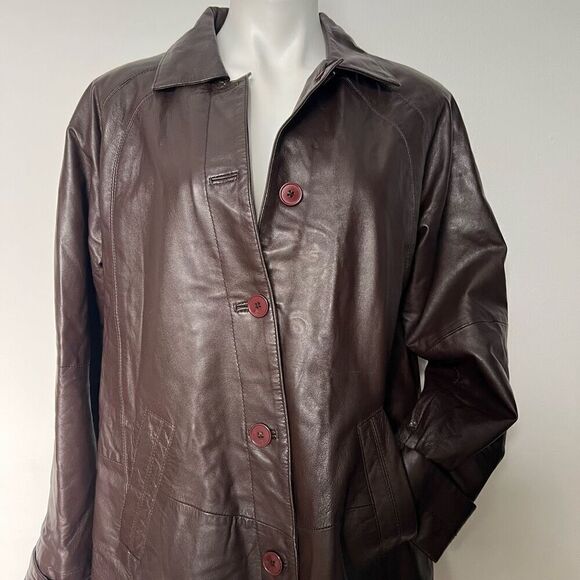 Excelled collection Y2K  chocolate brown leather trench coat - Picture 15 of 15